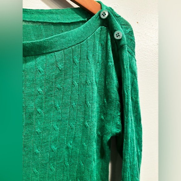 J. Crew Vibrant Green Cable Knit Sweater linen fall  clean simple Christmas - Picture 5 of 11